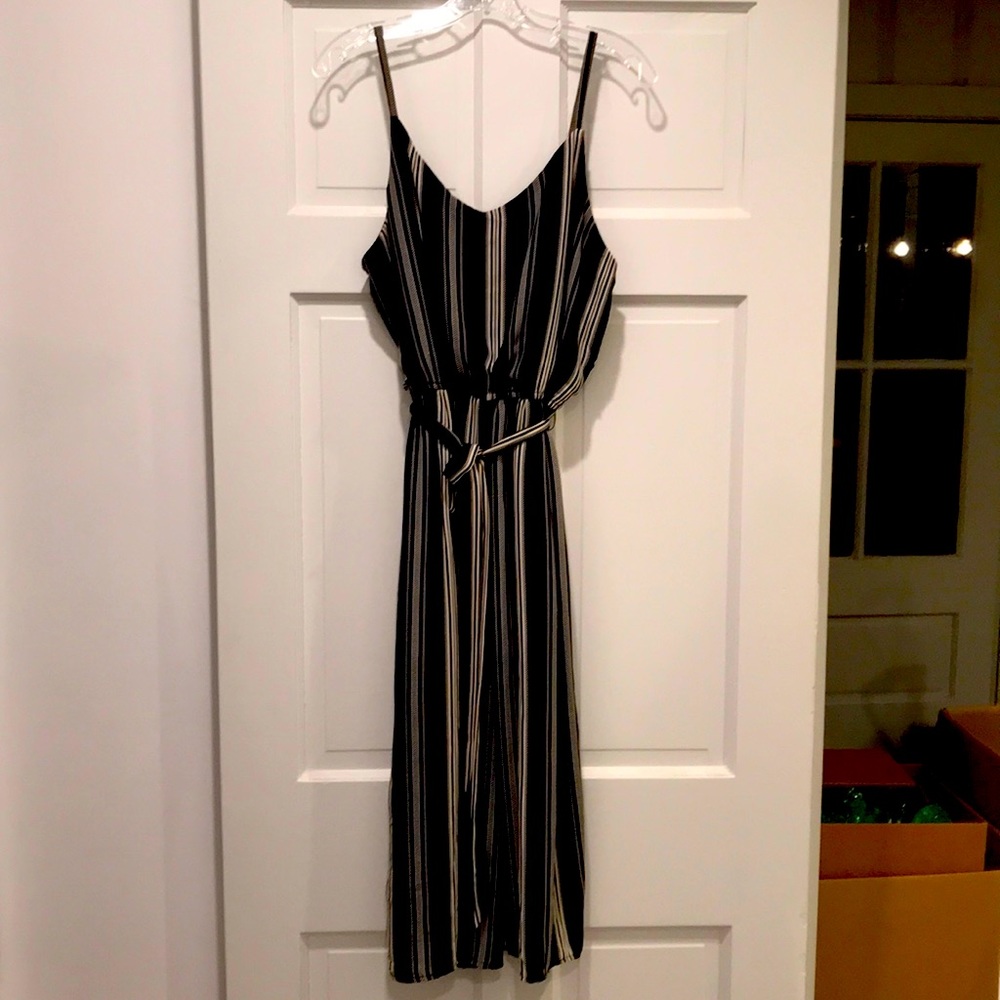 Black/Cream Vertical Striped Jumpsuit (As U Wish)